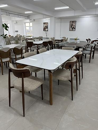 dinner table: Обеденный комплект: стол 180/90 с каменной столешницей + стулья - — 2