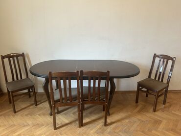 işlenmiş qaplar: Для гостиной, Б/у, Раскладной, Овальный стол, 4 стула