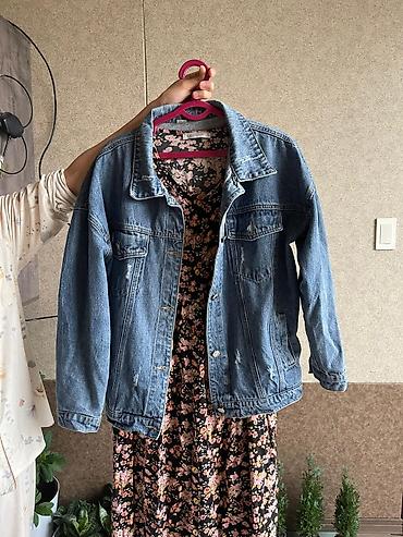 Повседневные платья: Платье миди + джинсовая куртка - Платье 1: миди, черный фон с мелким — 5