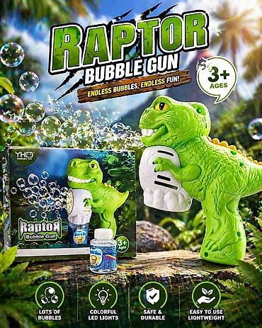мыльные: 🦖 Raptor Bubble Gun – Мыльный пистолет в виде динозавра! 🫧✨ Подарите — 1