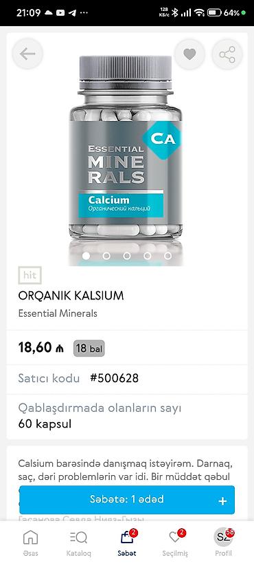 Şəxsi əşyalar: Məhsul: Orqanik Kalsium – Essential Minerals Model/kod: #500628 Form — 1