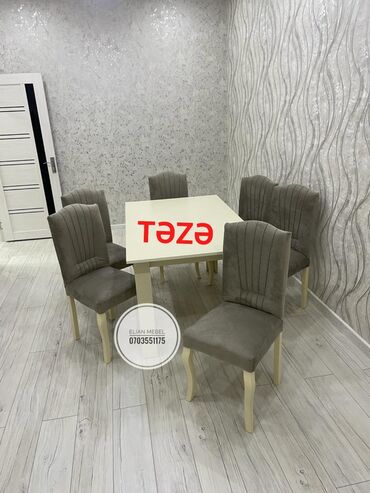 tek stullar: Для гостиной, Новый, Нераскладной, Прямоугольный стол, 6 стульев, Азербайджан