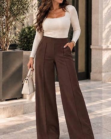 Pantalone: Ženske elegantne pantalone sa širokim nogavicama i visokim strukom 2 — 3