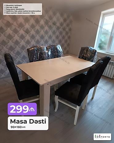 Masa Dəsti – 90×160 sm - Komplekt: 1 masa + 6 ədəd stul - Mexanizm lalafo.az -da — 1 Masa Dəsti – 90×160 sm - Komplekt: 1 masa + 6 ədəd stul - Mexanizm — 1