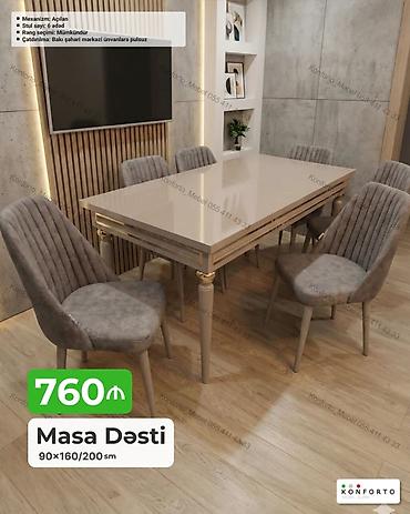 stul plastik: Masa Dəsti – 90×160/200 sm - Mexanizm: açılan (uzadıla bilən masa) - — 1