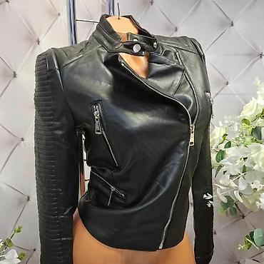kožna suknja: Ženska crna bajkerska jakna – klasičan model od eko-kože - Materijal — 1