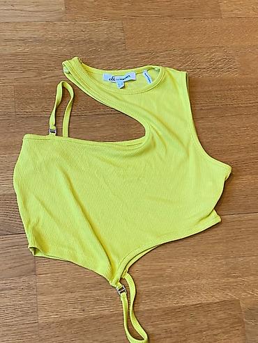 kohnə əşya: Brend: Abi Brawson Model: Sarı ribana fakturalı asimmetrik crop top — 1