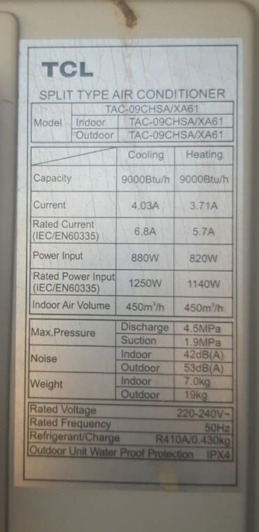 mator 3 faza: TCL Split tipli kondisioner – model TAC-09CHSA/XA61 -