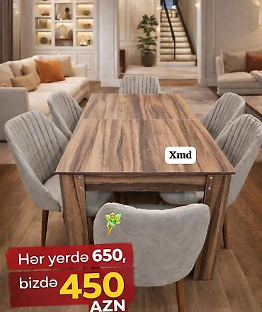 taxtalar: Qonaq otağı üçün, Yeni, Açılan, Dördbucaq masa, 6 stul — 1