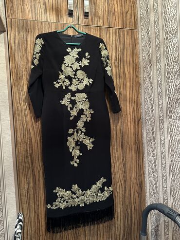 шикарное платье с бисером: Вечернее платье, Классическое, Длинная модель, Креп, С рукавами, L (EU 40)