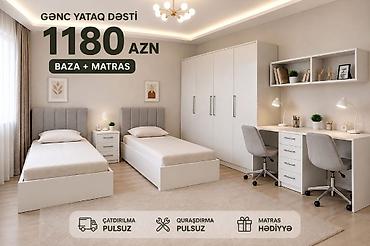 Детская мебель: Gənc yataq dəsti – bazalı çarpayılar və matrasla birlikdə. Zərif açıq — 1