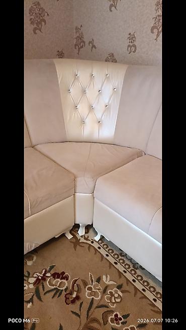 salon divanları: Künc divan dəsti – krem/bej rəng palitrası - L‑şəkilli künc — 5