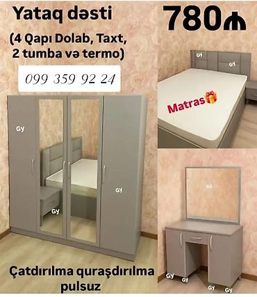 Yataq dəsti – 780₼ Komplektə daxildir: - 4 qapılı şkaf (ortada lalafo.az -da Yataq dəsti – 780₼ Komplektə daxildir: - 4 qapılı şkaf (ortada