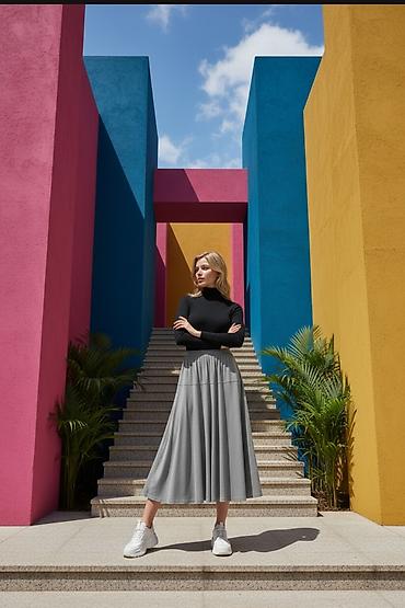 Suknje: Ženska midi suknja sa A-krojem i elastičnim pojasom - Dužina: midi — 4