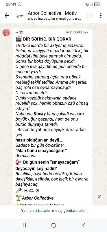 Məhsul: Motivasiya məzmunu və şəxsi inkişaf paylaşımı üçün sosial