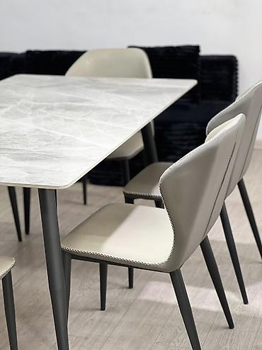 study table: Обеденная группа: прямоугольный стол с каменной столешницей и 6 — 6