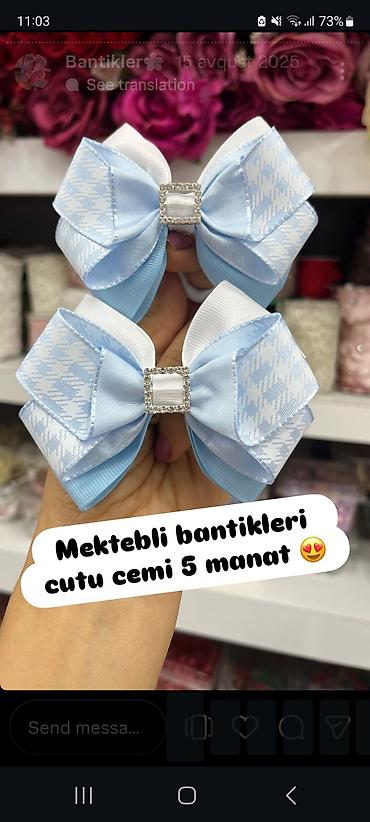 Saç aksesuarları: Məktəbli bantikləri - Zərif dizaynlı, ağ, boz və açıq mavi tonlarda — 11