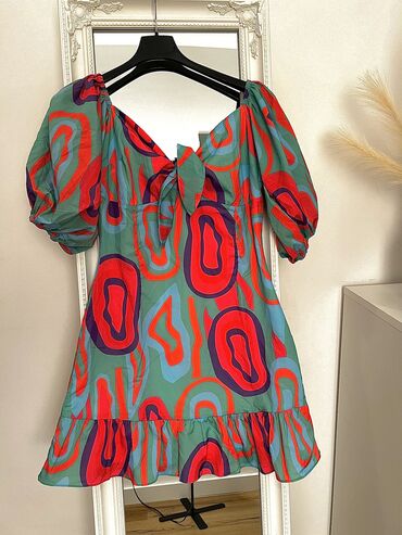 haljina je lan acrylic i elastin: M (EU 38), bоја - Šareno, Drugi stil, Kratkih rukava