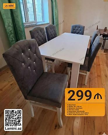 Мебель: Masa dəsti - Tərkibi: 1 ədəd masa + 6 ədəd stul - Ölçülər: masa 90 × — 1