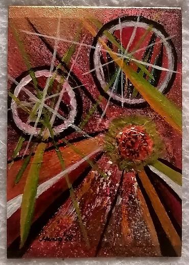 retro vaze: Apstraktna slika na ogledalu 20x14cm, rađena akrilnim bojama veselog — 1