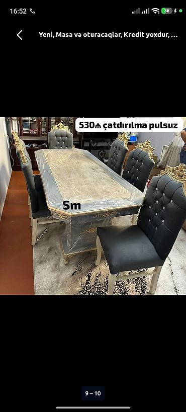 dekor: Qonaq otağı üçün, Yeni, Açılmayan, Dördbucaq masa, 6 stul — 1