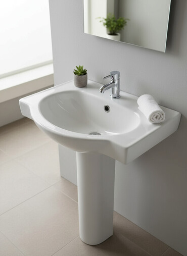 пьедесталом раковина с: Раковина для ванной, Круглая форма, Материал: Керамика