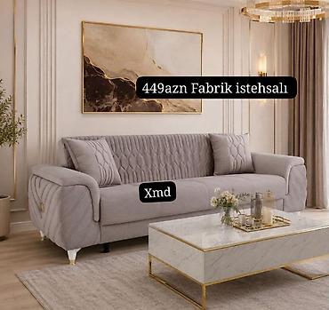 Qonaq otağı üçün zərif dizaynlı 3 nəfərlik divan. - Rəng: açıq boz -