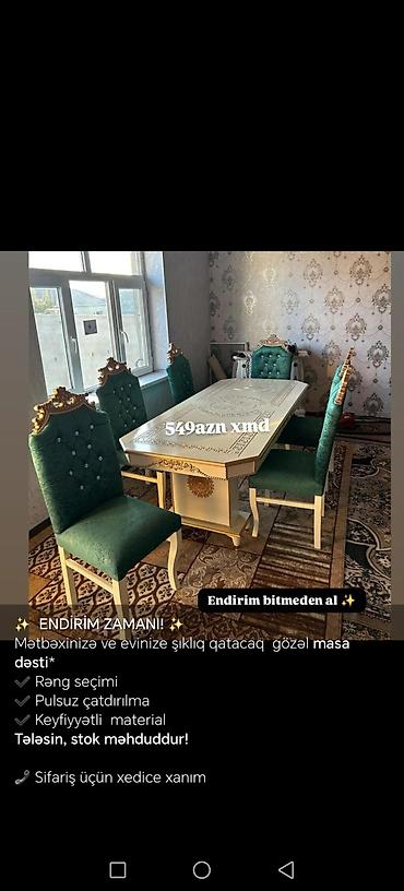 Masa və oturacaq dəstləri: Mətbəx və qonaq otağı üçün şık masa dəstləri - Klassik və modern -da lalafo.az — 1 Masa və oturacaq dəstləri: Mətbəx və qonaq otağı üçün şık masa dəstləri - Klassik və modern — 1