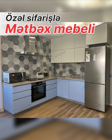 декоративные камины для квартиры: Özəl sifarişlə hazırlanmış mətbəx mebeli - L formalı, müasir minimal
