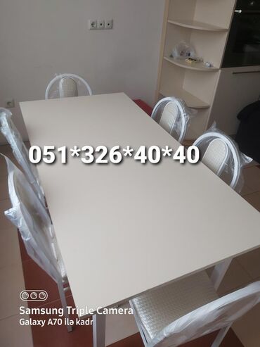 tək stol: Mətbəx üçün, Qonaq otağı üçün, Yeni, Açılan, Dördbucaq masa, 6 stul, Azərbaycan