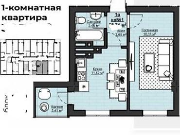 Батирлер: 1 бөлмө, 37 м², Асанбай мкр Элитка, 9 кабат, ПСО (өз алдынча бүтүрүү) — 2
