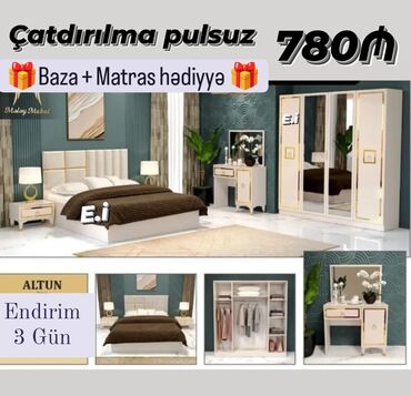 спальная мебель в баку цены: *Yataq dəsti 780Azn 🎁Baza + Matras hədiyyə🎁* ✔️Rəng seçimi var ✔️ Ölçü
