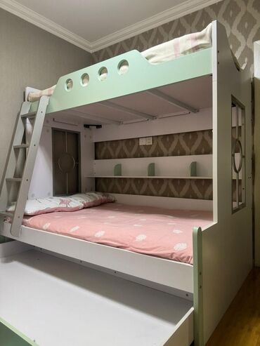 двухъярусная кровать: Новый, Для девочки и мальчика, С матрасом, С выдвижными ящиками, Китай