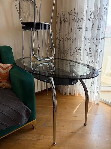 tava desti: Divan ve Oval formalı şüşə yemək/çay masası və 2 ədəd metal stul dəsti — 3