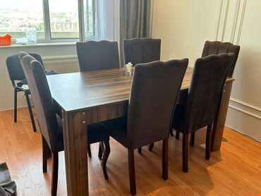 стол стул для кухни: Для гостиной, Б/у, Нераскладной, Прямоугольный стол, 6 стульев