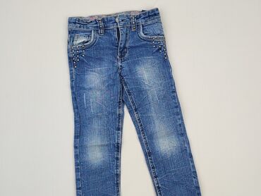 jeansy z postrzępionymi nogawkami: Spodnie jeansowe, 2-3 lat, 98, stan - Bardzo dobry