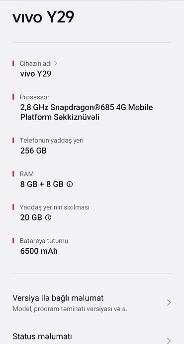 iphone se 2023: Vivo Y20, 256 GB, rəng - Bənövşəyi, Sensor — 1