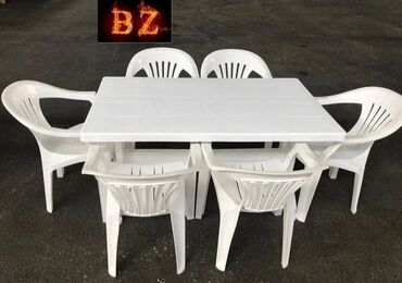 bag ucun stol: Yeni, Dördbucaq masa, 6 stul, Stullar ilə, Plastik, Azərbaycan