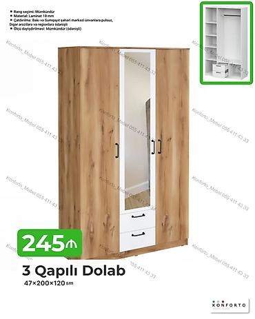 Dolablar: 3 qapılı geyim dolabı Ölçü: 47×200×120 sm Material: 18 mm laminat — 1