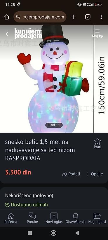fenjeri za terasu: Naduvavajući Sneško Belić 150 cm sa LED osvetljenjem - Visina: 150 cm — 1