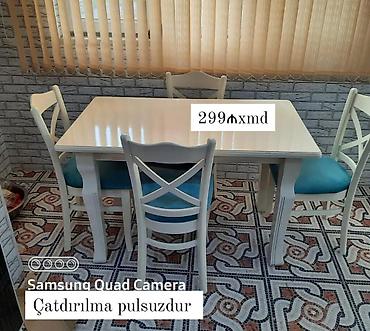 masaustu dest: Ağ rəngli yemək otağı dəstləri Variantlar: - Düzbucaqlı masa + 4 stul — 5