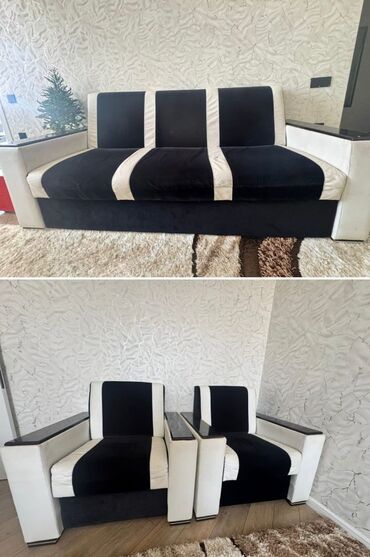 Sifarişlə masa və oturacaq dəstləri: İşlənmiş, Divan, 2 kreslo, Bazalı