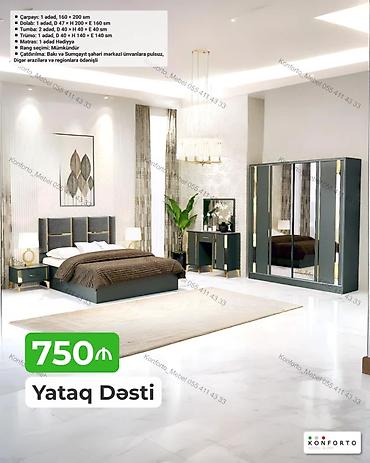 Мебель на заказ: Yataq Dəsti – 750₼ Dəst tərkibi və ölçülər: - Çarpayı: 1 ədəd, 160 × — 2