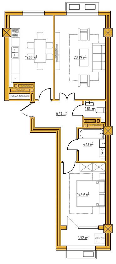 discovery studio: 2 комнаты, 67 м², ул. Кулатова / Матросова Элитка, 3 этаж, ПСО (под самоотделку) — 6