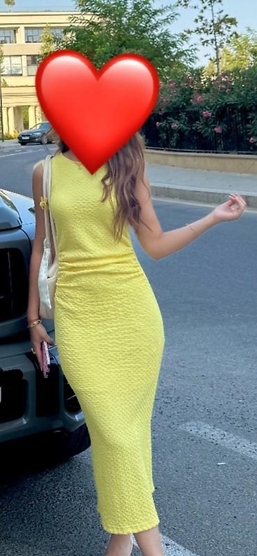 koja etek: Sarı rəngli, bədənə oturan trikotaj don - Model: qolsuz, dairəvi — 1