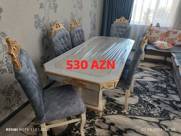 Masa və oturacaq dəstləri: Qonaq otağı üçün, Yeni, Açılmayan, Dördbucaq masa, 6 stul — 5