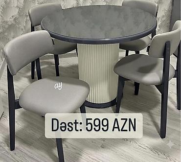 jurnal stolu: Dəyirmi yemək/qonaq masası dəsti - Komplekt: 1 ədəd dəyirmi masa + 4 — 1