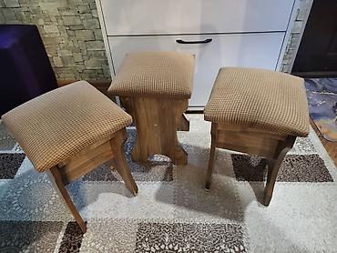 Taxta taburet dəsti - 3 ədəd kvadrat oturacaqlı taburet - Gövdə