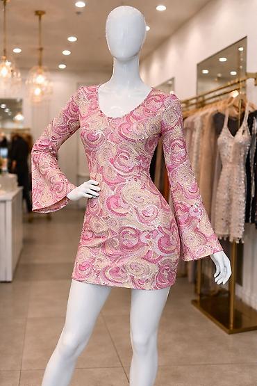 iz dexyca 1000 din: Mini haljina (nekome tunika) sa šljokicama – roze i zlatni paisley — 2