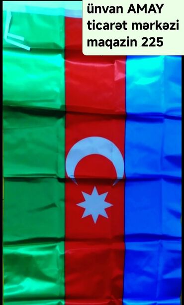 bayraq dirəyi satışı: Azərbaycan bayrağı - Ölçü: eni 75 sm, uzunluğu 150 sm - Rənglər